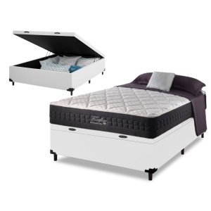Colchão Fortflex 200kg por Pessoa - Tamanho Casal Molas Ensacadas Anjos + Cama Box com Baú Sintético