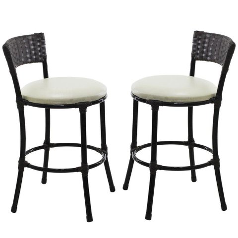 2 Banquetas Forts Baixa Ferro Fibra Sintética Preto Assento Branco