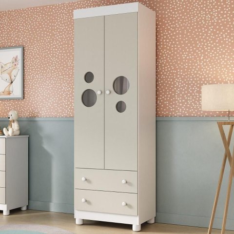 Guarda-roupa Infantil 62cm 2 Portas com Vidro e 2 Gavetas Bombom Multimóveis Mp4461 Branco-off