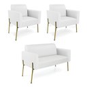 Ver imagem 1 de Sofá Namoradeira e 2 Poltronas Pé de Ferro Dourado Marisa Corino Branco D03 - D'Rossi