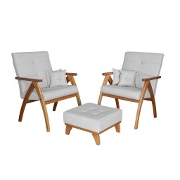 Poltrona Giovana com puff linho White Off Ideal Moveis - 4