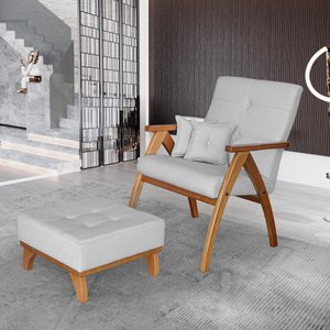 Poltrona Giovana com puff linho White Off Ideal Moveis
