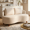 Ver imagem 2 de Sofá Tecido Bouclé Orgânico Curvo 2 Lugares Offwhite Acabamento Premium Sala Recepção