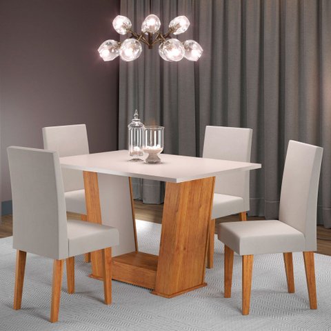 Mesa de Jantar 4 Lugares Floripa Mel/blonde/veludo Marfim - Viero Móveis