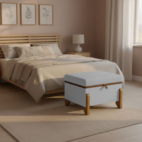 Puff Recamier Baú Versallies 50 Cm para Sala Quarto Bouclé