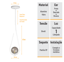 Ver imagem 6 de Kit 2 Pendentes Lustre On Drop Branco Globo de Vidro Fumê