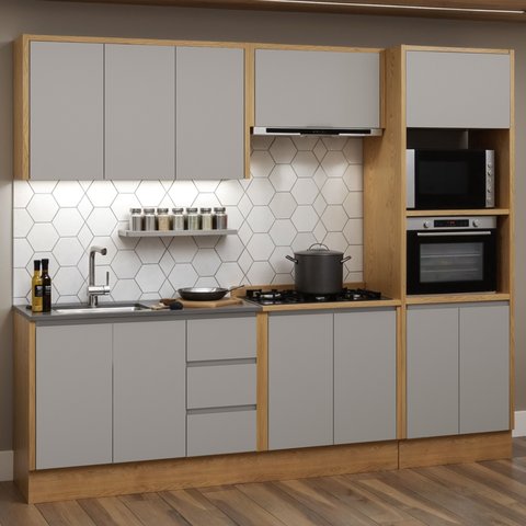 Cozinha Completa 11 Pts 3 Gavs s/ Tampo Áurea Cinamomo/Fendi