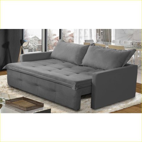 Sofá sem Caixa Retrátil e Reclinável 2,00m com Molas Maira Suede Cinza Rover & Beato