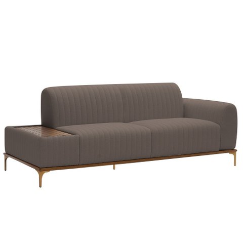 Sofá Molino 3 Lugares 210cm C/mesa Auxiliar Direito Pés Ouro.f Bouclé Marrom - Nexta Casa