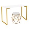 Mesa Stan Industrial Escritório e Home Office com Puff Luna Suede Branco Dourado Tampo Branco - - 1