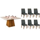 Ver imagem 1 de Conjunto: Mesa Sala Jantar Itália C/ Tampo Madeirado C/ Vidro Curvo 136x136cm e 6 Cadeiras Ondina