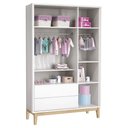 Ver imagem 3 de Cômoda com Porta e Guarda Roupa Infantil 3 Portas New Classic Branco com Pés Madeira Natural -