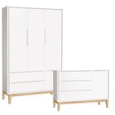 Ver imagem 1 de Cômoda com Porta e Guarda Roupa Infantil 3 Portas New Classic Branco com Pés Madeira Natural -
