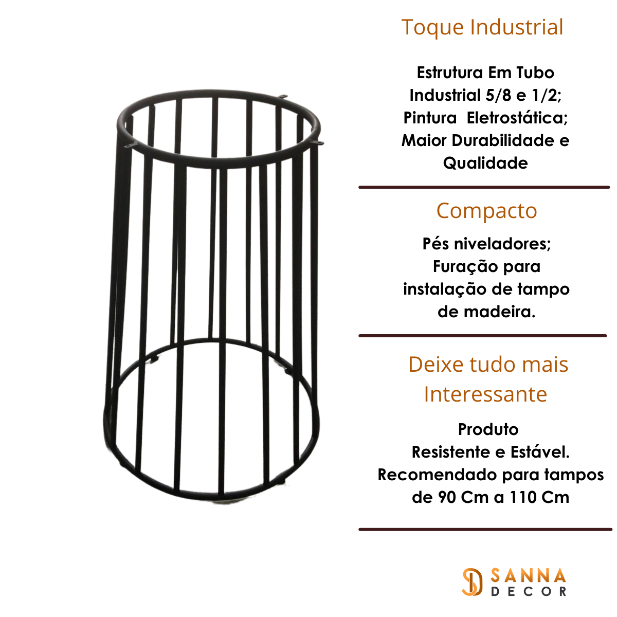 Base de Mesa Jantar 75 Cm Redonda S/ Tampo Ferro - 3