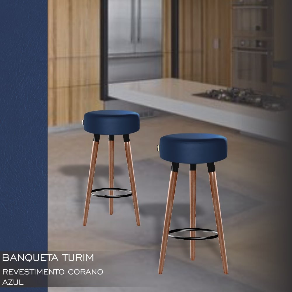 2 Banquetas para Bancada e Área Gourmet Turim 70cm Egmobile Azul - 2