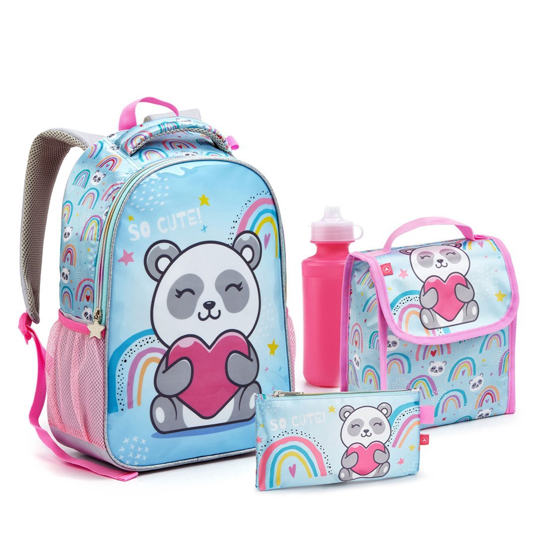 Kit Conjunto Mochila Infantil Menina Zoop Animais Lançamento Seanite Kt41382 Água