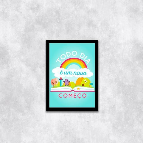 Quadro Todo Dia é Um Novo Começo 33x24cm - com vidro:Madeira preta