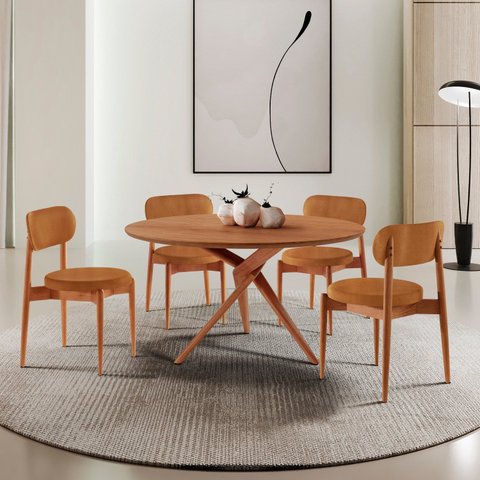 Conjunto Sala de Jantar Mesa Hope Tampo 120cm Redondo Laminado e 4 Cadeiras Hope Soft Marrom/Star Ca