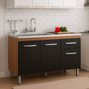 Ver imagem 1 de Balcão para Pia Anita Savana/preto 1,20m com 3 Portas e 1 Gaveta – Moblis