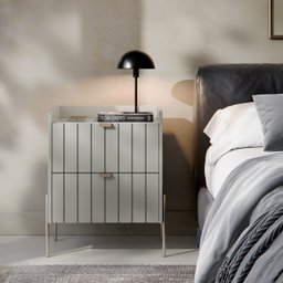 Mesa de Cabeceira Moriah 45cm Off White com Duas Gavetas e Pés de Ferro Industrial Champagne - 1