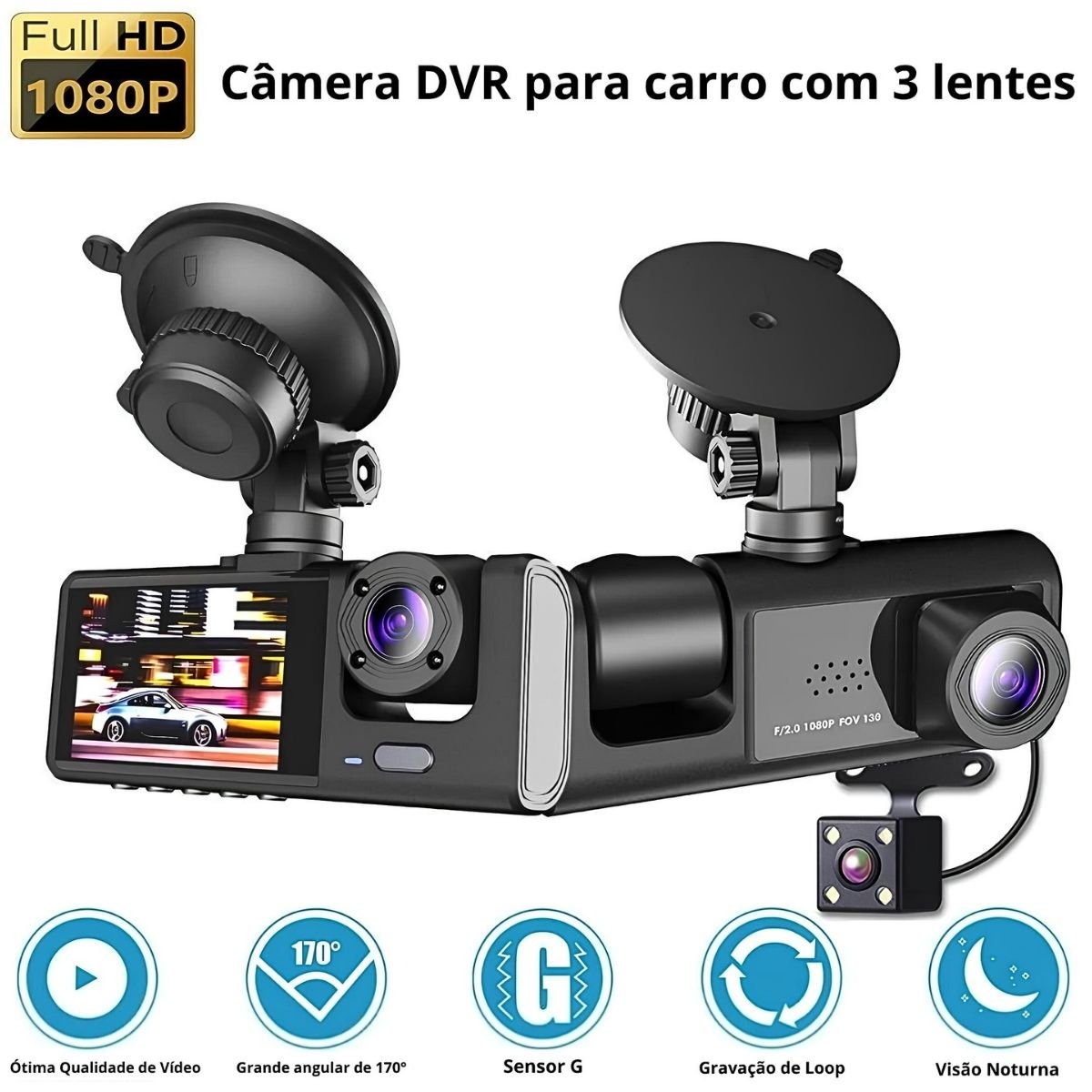 Câmera Automotiva Veicular Frontal Ré Cabine Tela Carro - 3