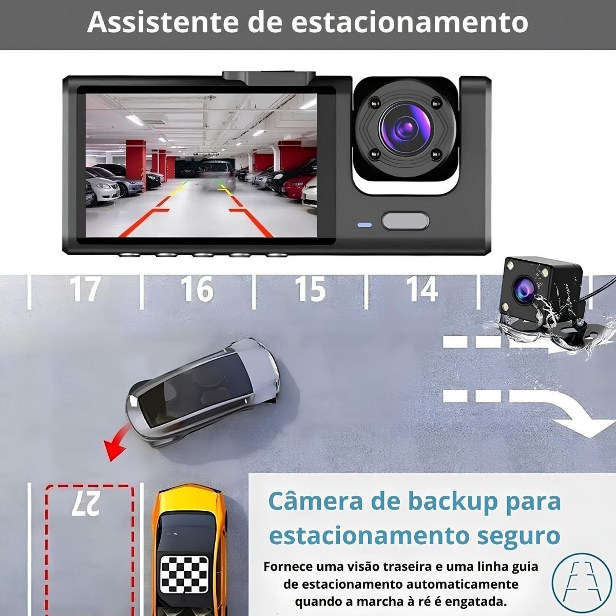 Câmera Automotiva Veicular Frontal Ré Cabine Tela Carro - 8