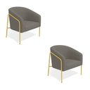 Ver imagem 2 de Poltrona Sala Industrial Alta Dourado Kit 2 Stella Suede D03 - D’Rossi