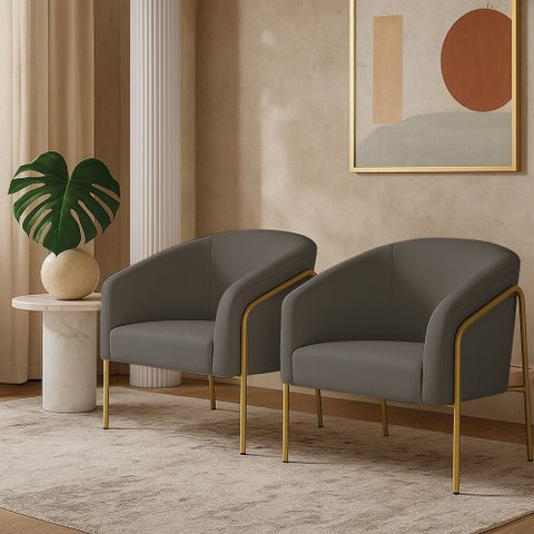 Poltrona Sala Industrial Alta Dourado Kit 2 Stella Suede D03 - D’Rossi