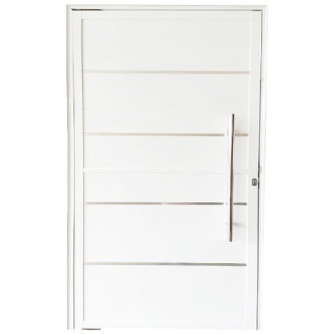 Porta Pivotante com Puxador e Friso Alumínio Branco Linha 25:Direita/ 210 x 120