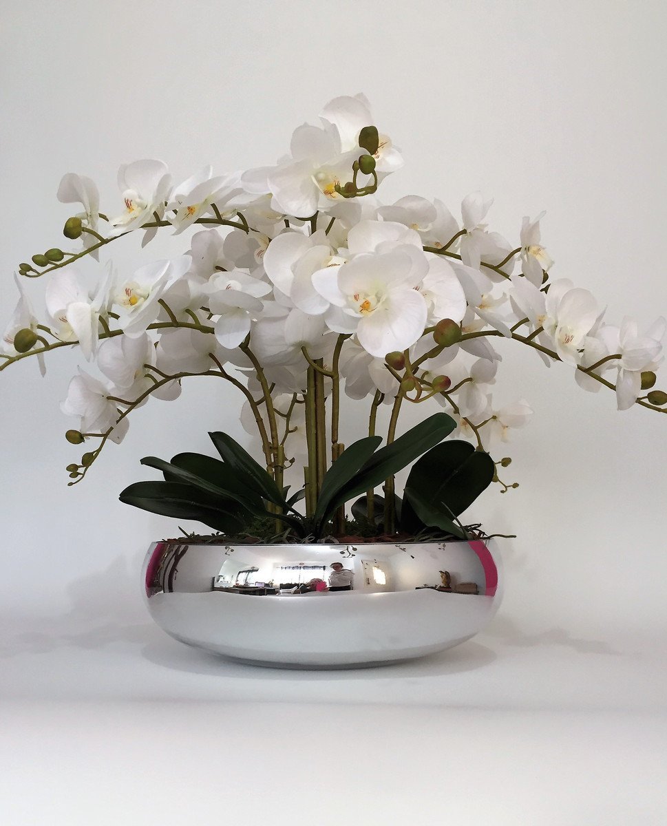 Arranjo Orquídeas De Silicone 4 Unidades Para Mesa Com Vaso