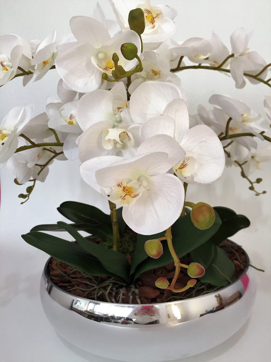 Arranjo Orquídeas De Silicone 4 Unidades Para Mesa Com Vaso - 4