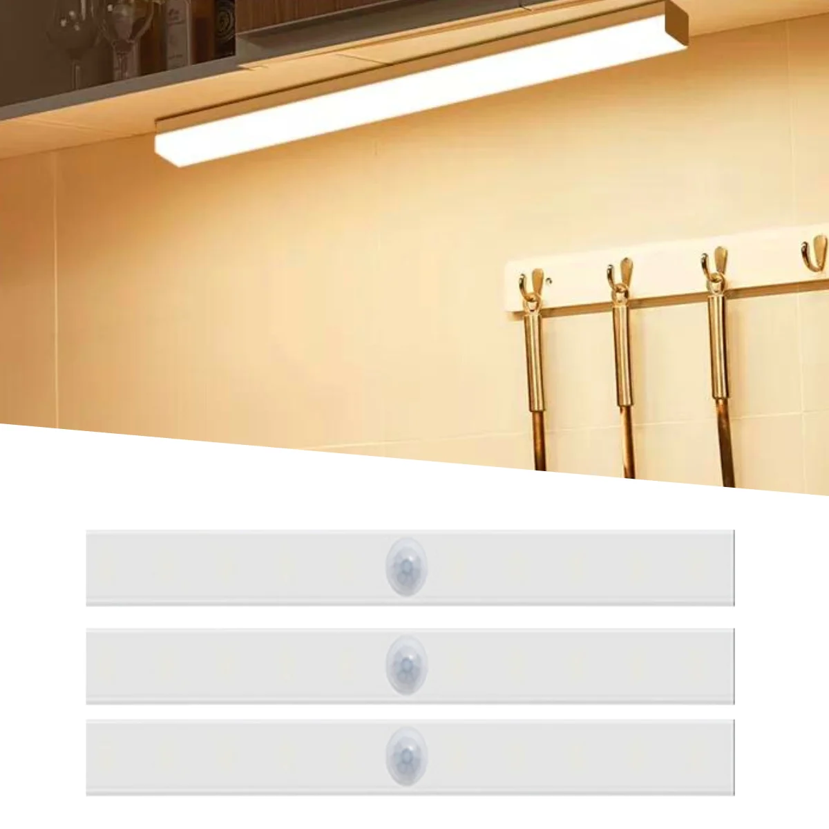 3 Luminárias Lâmpada Led 5W Barra 50Cm USB Sensor De Presença Movimento