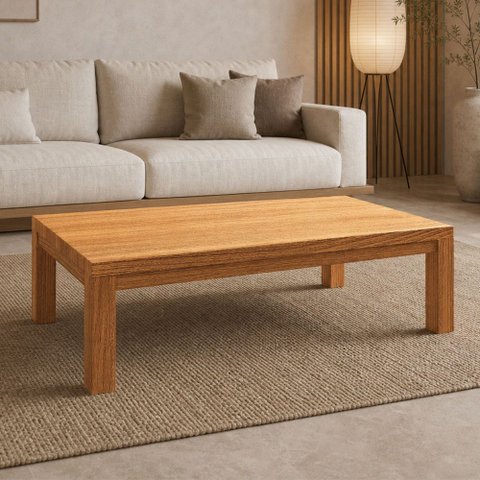 Mesa de Centro Retangular para Sala Living Madeira Maciça Dunia F06 Rústico Claro - Lyam Decor
