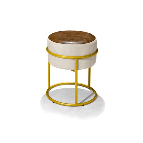 Puff Banqueta Decorativo Redondo Base de Argola de Ferro Dourado para Sala Quarto Recepção Provador
