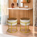Ver imagem 2 de Puff Banqueta Decorativo Redondo Base de Argola de Ferro Dourado para Sala Quarto Recepção Provador
