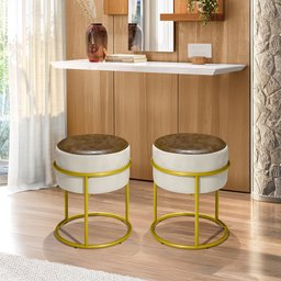 Puff Banqueta Decorativo Redondo Base de Argola de Ferro Dourado para Sala Quarto Recepção Provador - 2