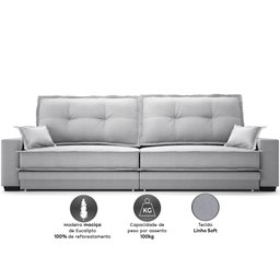 Sofá Palermo 2,80m Retrátil e Reclinável Linho Soft Prata - Netsofas - 3