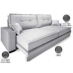 Sofá Palermo 2,80m Retrátil e Reclinável Linho Soft Prata - Netsofas - 2