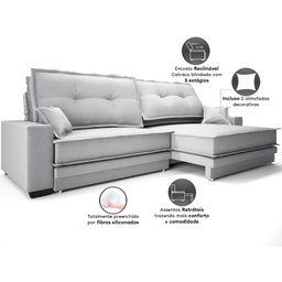 Sofá Palermo 2,80m Retrátil e Reclinável Linho Soft Prata - Netsofas - 6