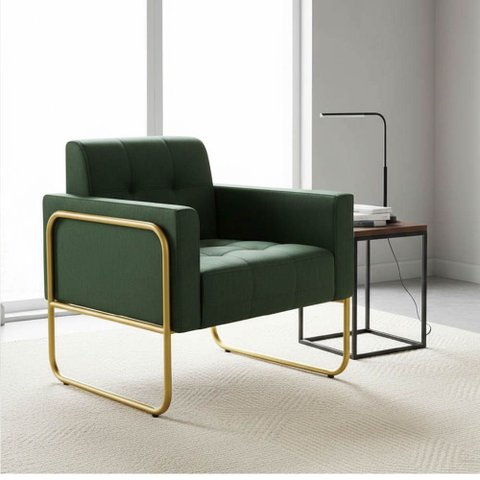 Poltrona Sala Decorativa Elisa Base Tubular Alta Dourada Sintético Pu Verde D03 - D’Rossi