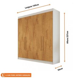 Guarda-Roupa Casal 100% Mdf 4 Portas 3 Gavetas 13 Nichos Nantes Europa Off White/Peroba - 4
