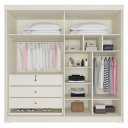 Guarda-Roupa Casal 100% Mdf 4 Portas 3 Gavetas 13 Nichos Nantes Europa Off White/Peroba - 1