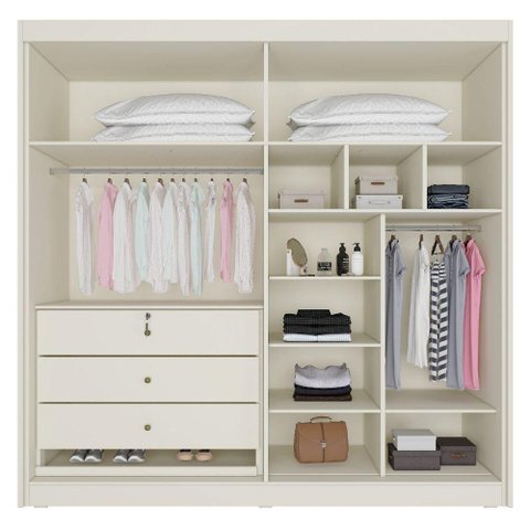 Guarda-Roupa Casal 100% Mdf 4 Portas 3 Gavetas 13 Nichos Nantes Europa Off White/Peroba