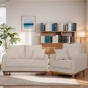 Ver imagem 2 de Kit Poltrona e Sofa Sena 2 Lugar Base de Madeira para Sala Hotel Linho Palha