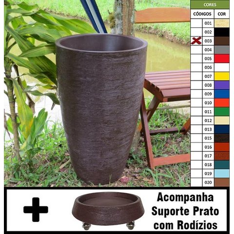 Kit Vaso Planta + Prato Rodízio 65x40 Oval Moderno Polietileno BGPLASTICOS ROSA 022