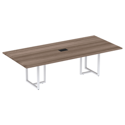 Mesa de Reunião com Caixa de Tomada Retangular 260 x 120 cm Pé Tubular PE25 MDP Walnut Base - 1