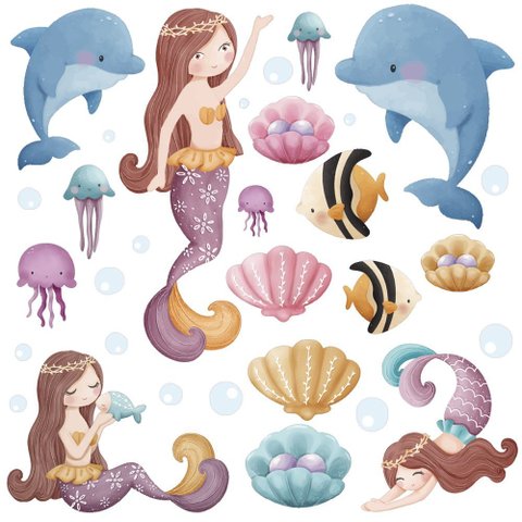 Adesivo Parede Box Banheiro Sereias Golfinhos Infantil