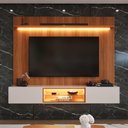 Ver imagem 2 de Painel com Rack Milano para TV até 70” com Nicho com LED, Prateleira de Vidro, Portas Basculantes