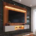 Ver imagem 1 de Painel com Rack Milano para TV até 70” com Nicho com LED, Prateleira de Vidro, Portas Basculantes