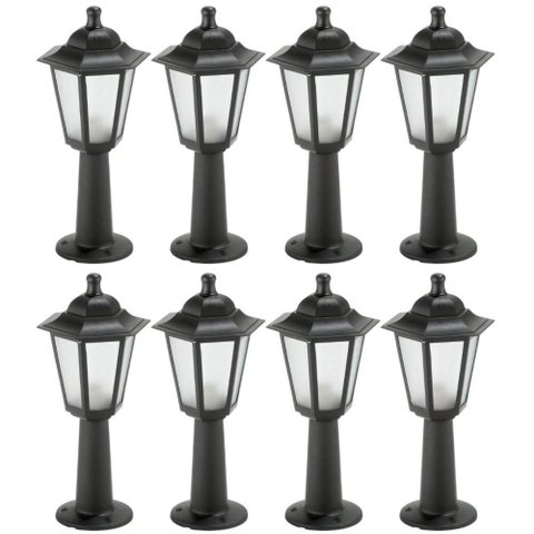 Kit 8 Balizadores Preto Iluminação Área Externa com Lente Fosca em Termoplástico Dital
